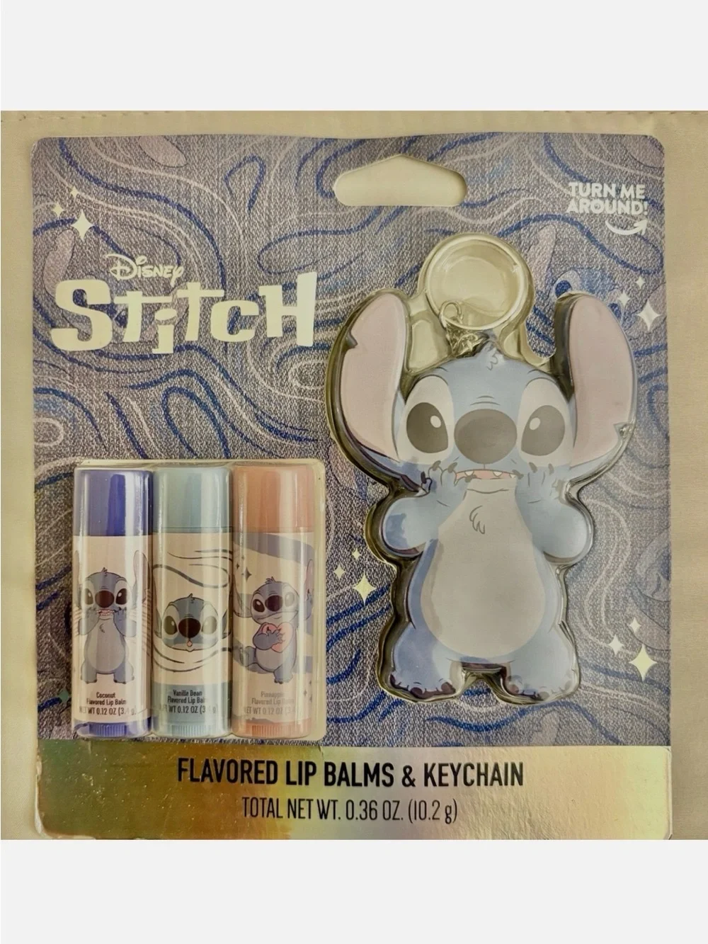 Disney Stitch Flavored Lip Balms & Keychain Set